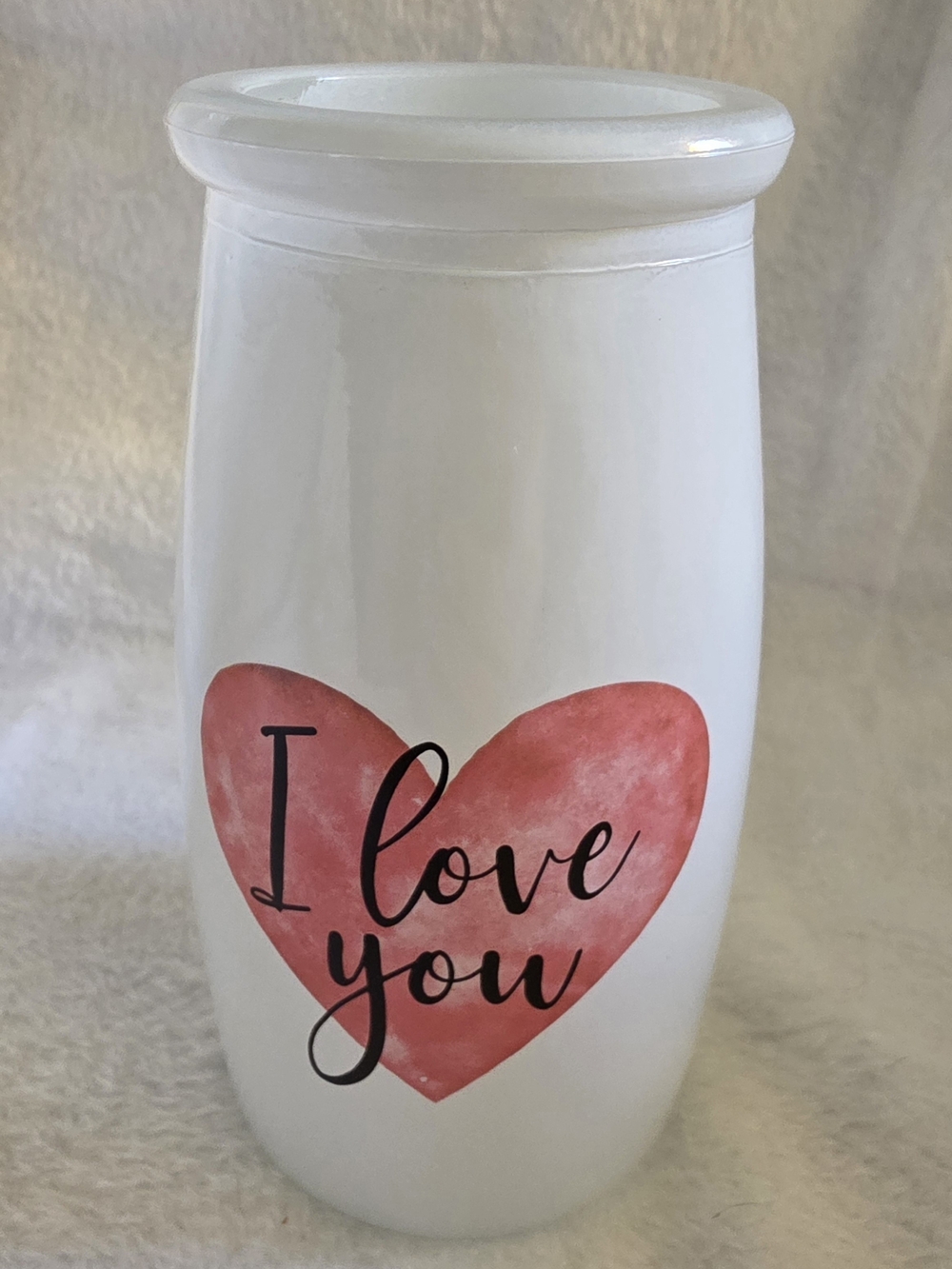 VTG Hoosier Glass Frosted Jar Vase #0909 Pink Watercolor Heart Love